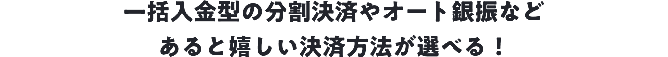 一括入金型の分割決済やオート銀振など、あると嬉しい決済方法が選べる！