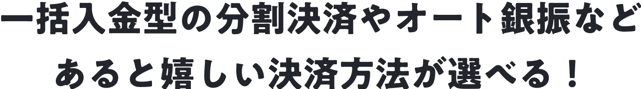 一括入金型の分割決済やオート銀振など、あると嬉しい決済方法が選べる！